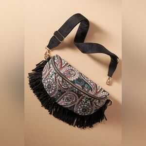 NWT Anthropologie Crescent Fringe Sling Bag
